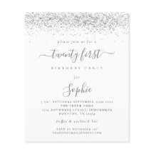 Budget Silver Glitzer Girly 21. Party Einladung