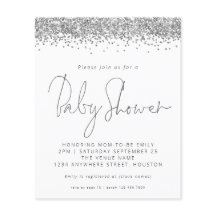Budget Silver Glitzer Kinderdusche Einladung