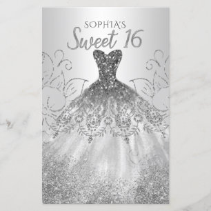 Budget Silver Glitzer Kleid Sweet 16 Einladung