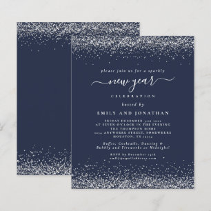 Budget Silver Glitzer Script Blue New Years Party