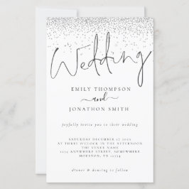 Budget Silver Glitzer Script Wedding Einladung