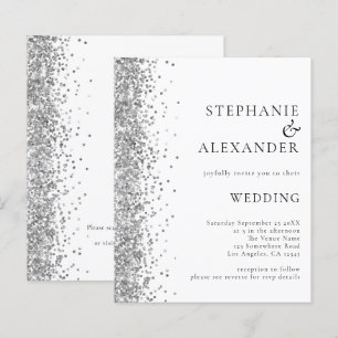 Budget Silver Glitzer White Wedding Einladung