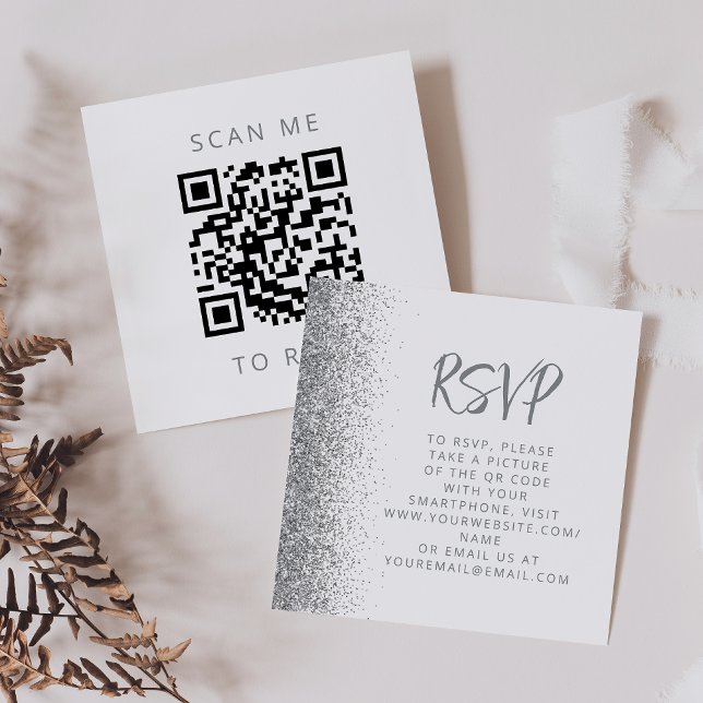 Budget Silver Glitzer White Wedding QR Code UAWG Begleitkarte (Von Creator hochgeladen)