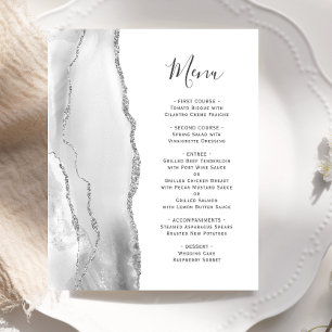 Budget Silver Gray Agate White Wedding Menü