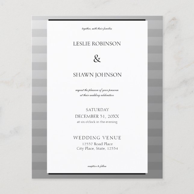 Budget Silver & Gray Streifen Hochzeitssache Flyer (Vorne)
