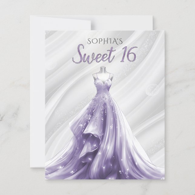Budget Silver Lila Dress Sweet 16 Einladung (Vorderseite)