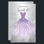 Budget Silver Lila Dress Sweet 16 Einladung<br><div class="desc">Budget Silver Lila Sparkle Dress Sweet 16 Geburtstag Einladung</div>