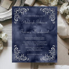 Budget Silver Navy Blue Wedding Einladung