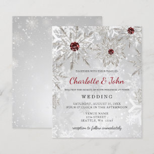 Budget Silver Red Snowflakes Einladung Hochzeit