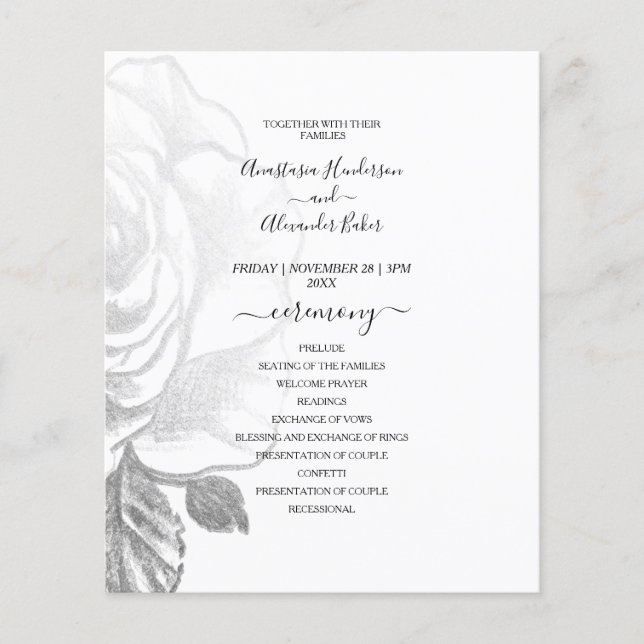 Budget Silver Rose Hochzeitskarte. Flyer (Vorne)