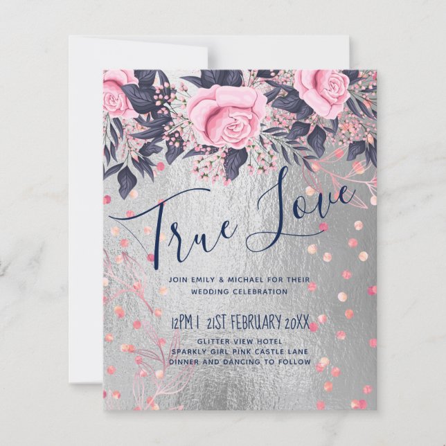 BUDGET Silver Rosegold Navy Pink Metallic Wedding (Vorderseite)