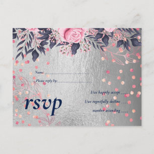 BUDGET Silver Rosegold Navy Pink Metallic Wedding Einladungspostkarte