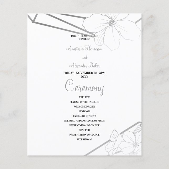 Budget Silver Wedding Program Karte. Flyer (Vorne)