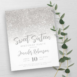 Budget Silver White Glitzer Sweet 16 Einladung Flyer