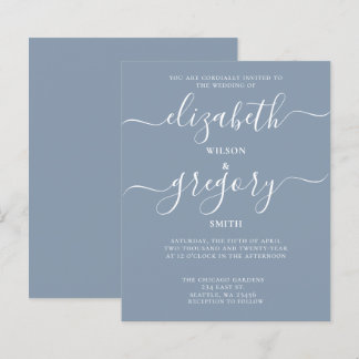 Budget Simple Dusty Blue Modern Wedding Einladung