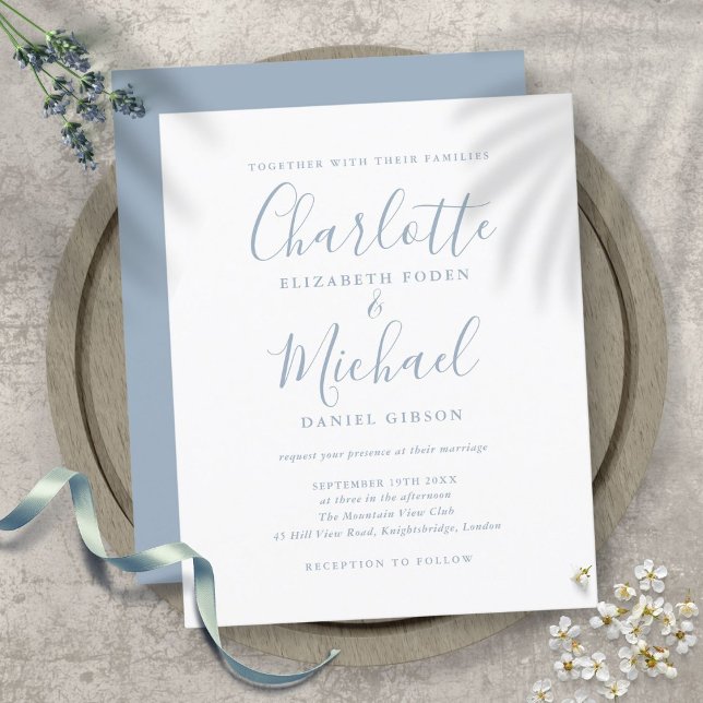 Budget Simple Dusty Blue Script Hochzeit Einladung (Von Creator hochgeladen)