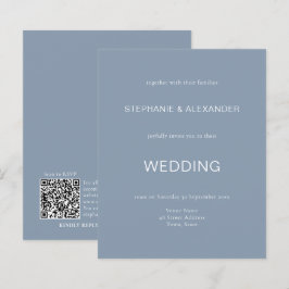 Budget Simple Dusty Blue Wedding QR Code Einladung