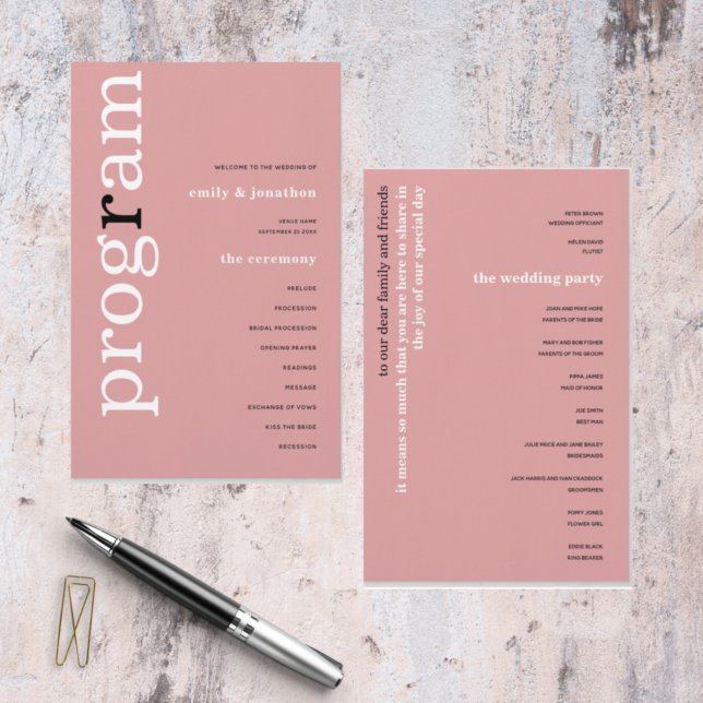 BUDGET Simple Dusty Rose Texte Programme de mariag (Créateur téléchargé)
