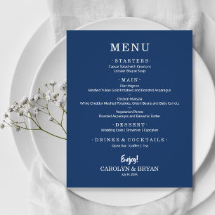 Budget Simple Elegant Marine Bleu Mariage Menu