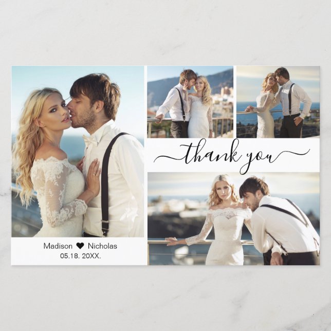 Budget Simple Foto Collage Wedding Danke Karte (Vorderseite)