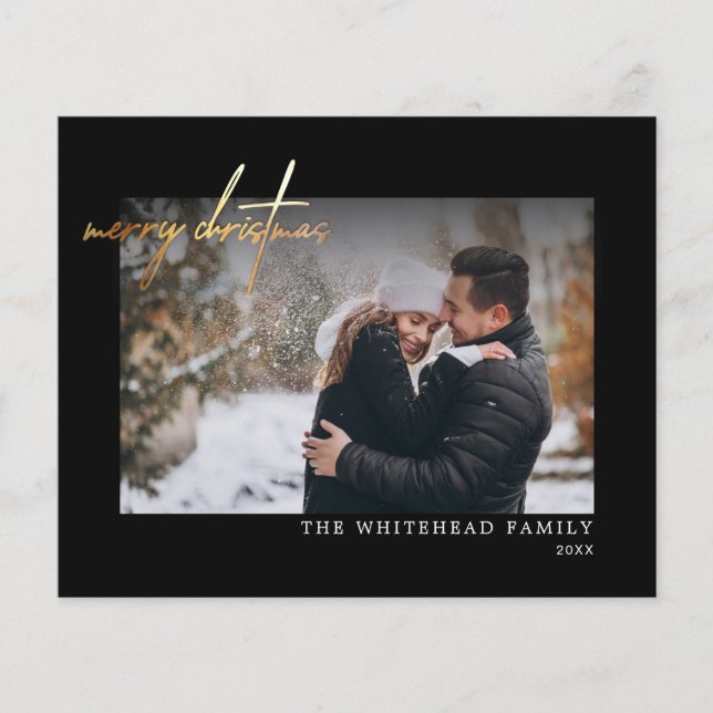 Budget Simple Gold Frohe Weihnachts Black Card Flyer (Vorne)