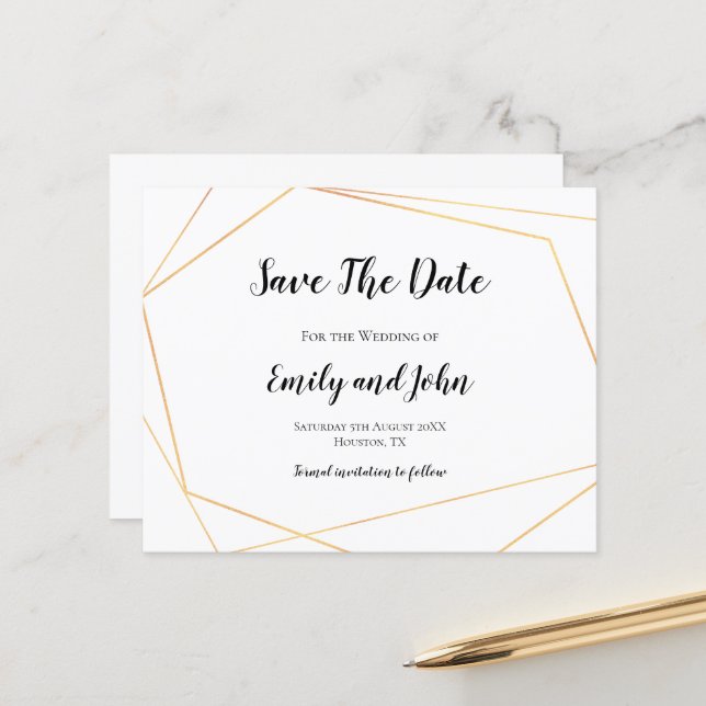 Budget Simple Gold Geometric Save the Date (Vorderseite/Rückseite Beispiel)
