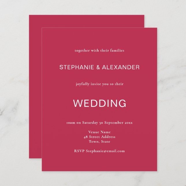 Budget Simple Magenta QR Code Hochzeit Einladung (Vorne/Hinten)