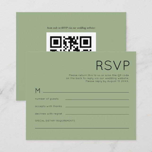 Budget Simple QR Code Sage Green Wedding RSVP (Vorne/Hinten)