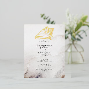 Budget Simple Seashell Sandy Beach Folie Einladungspostkarte
