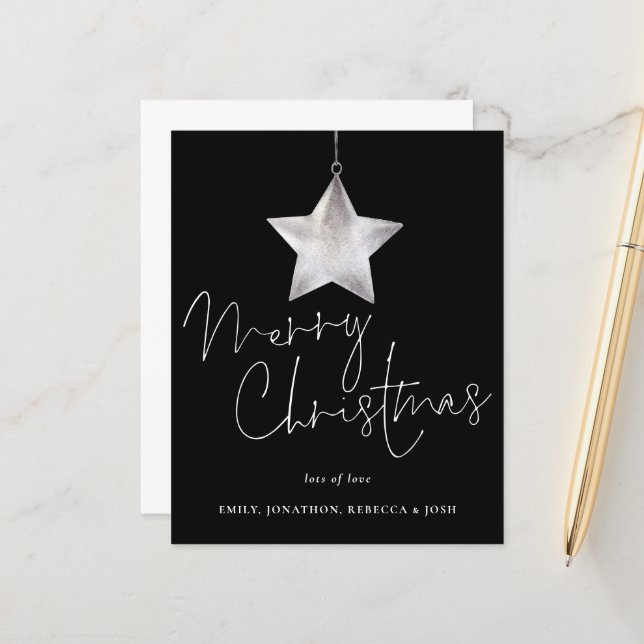 Budget Simple Silver Star Frohe Weihnachten Schwar (Vorderseite/Rückseite Beispiel)