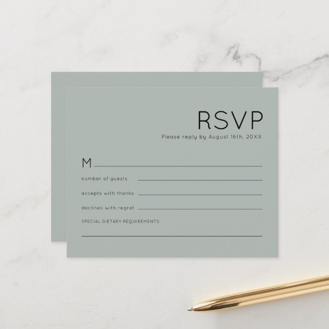 Budget Simple Silvery Sage Green Wedding RSVP (Vorderseite/Rückseite Beispiel)