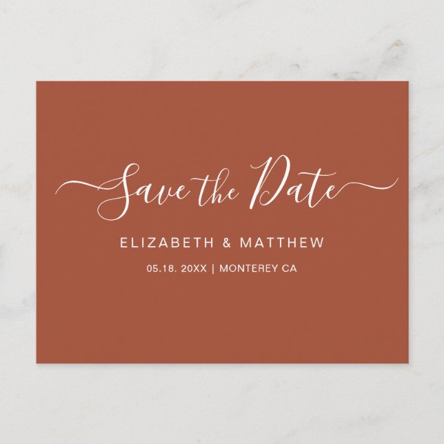 Budget Simple Terracotta Script Faire-Part de Date (Devant)
