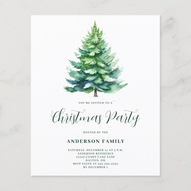 Budget Simple Tree Christmas Party Einladung Flyer (Vorne)