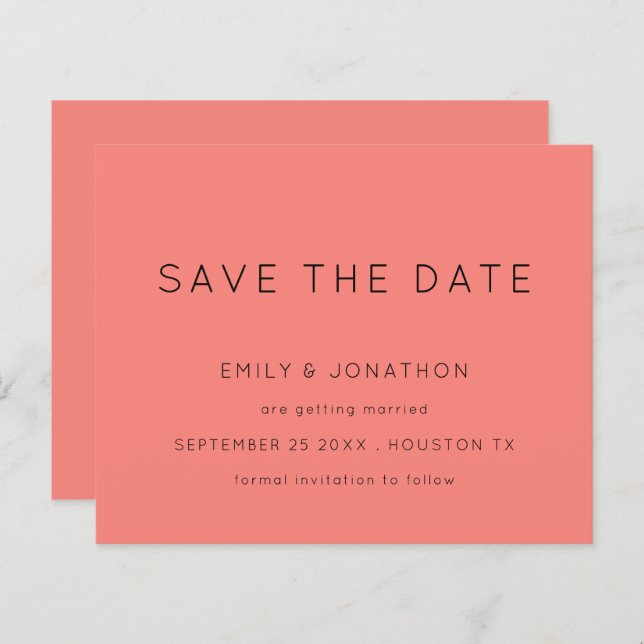 Budget Simple Typografy Coral Rose Save the Date (Vorne/Hinten)
