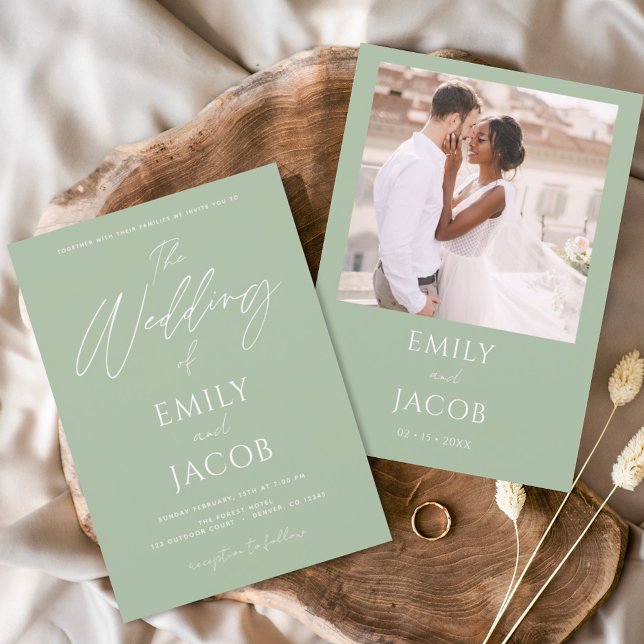 Budget Simple Wedding Foto Sage Green Flyer (Von Creator hochgeladen)