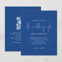 Budget Simple White Blue QR Code Hochzeit Einladun