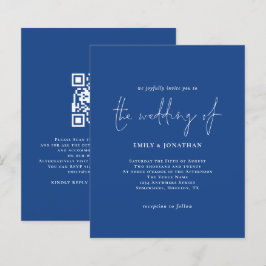 Budget Simple White Blue QR Code Hochzeit Einladun