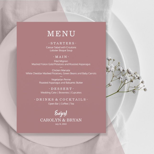 Budget Simple Wüste Rose Pink Wedding Menu Flyer (Von Creator hochgeladen)