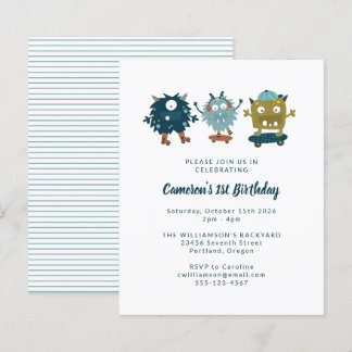 Budget Skateboard Monster 1. Geburtstag Einladung