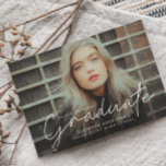 Budget Skript 4 Foto Graduation Party Einladung<br><div class="desc">Dieses moderne,  elegante Foto Abschluss Einladungs-Combi bietet ein Script-Graduate-Overlay und individuell anpassbaren Namen,  Schule und Foto an der Vorderseite. Die Rückseite bietet Glückwünsche und Veranstaltungsdetails mit weiteren 3 Fotos. Eine tolle Art,  Ihren Absolventen zu präsentieren.</div>
