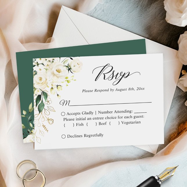 Budget Small Wedding RSVP Green White Peony Floral Mitteilungskarte (Von Creator hochgeladen)
