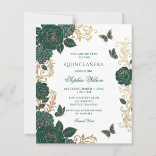Budget Smaragd-Gold-Blumen-Schmetterling Quinceañe