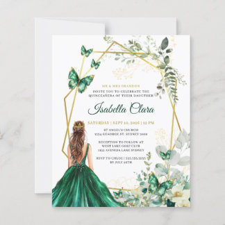 Budget Smaragdgrün und Gold Floral Quinceanera