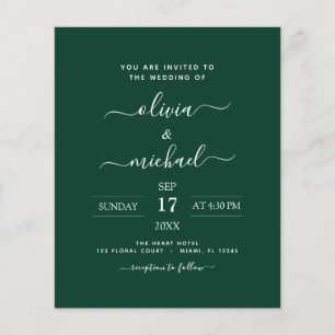 Budget Smaragdgrüne Hochzeit Moderne Typografie Flyer