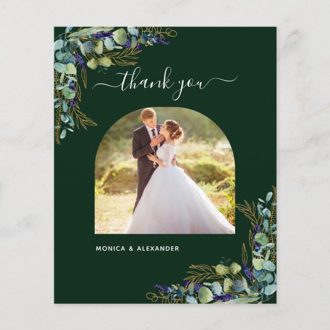 Budget smaragdgrünes Foto Hochzeit danke Ihnen Kar (Vorderseite)