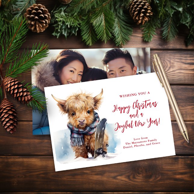 Budget Snowboard Highland Cow Carte photo (Créateur téléchargé)