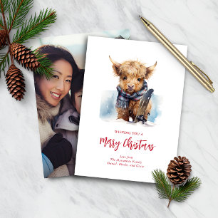 Budget Snowboard Highland Cow Carte photo/Vert