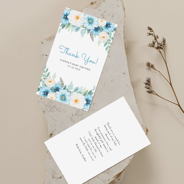 Budget Soft Blue Floral Baby Dusche Vielen Dank Mitteilungskarte (Von Creator hochgeladen)