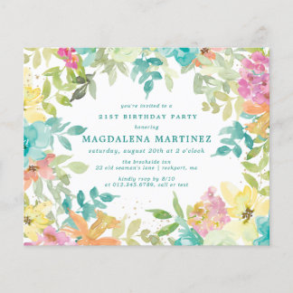 Budget Sommer Floral 21. Geburtstag Einladung