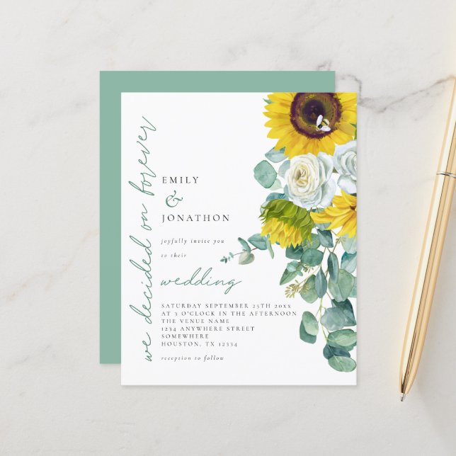 Budget Sonnenblume entschieden auf Forever Wedding (Vorderseite/Rückseite Beispiel)